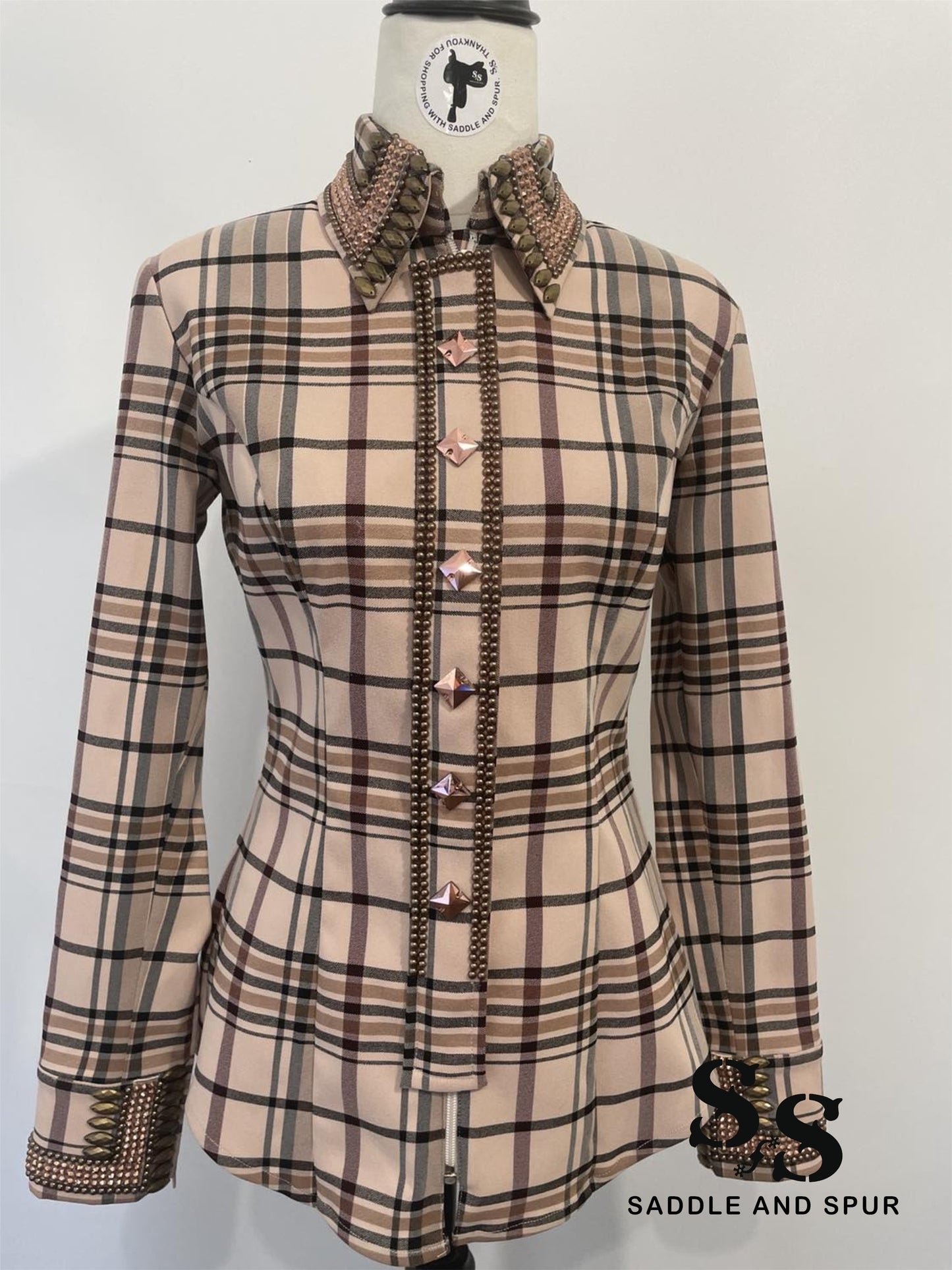 Embellished Plaid Concealed Zipper Shirt