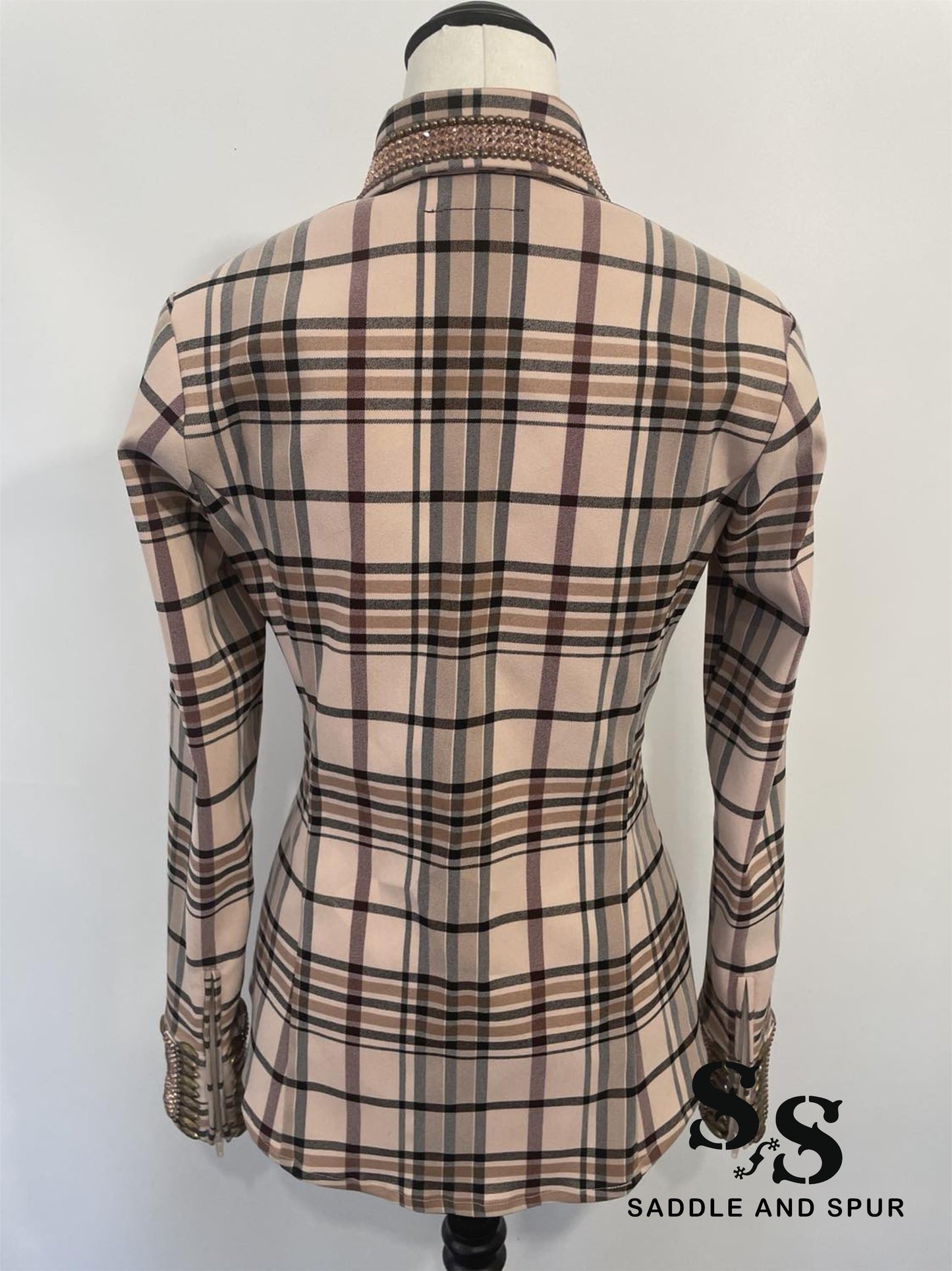 Embellished Plaid Concealed Zipper Shirt