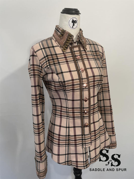 Embellished Plaid Concealed Zipper Shirt